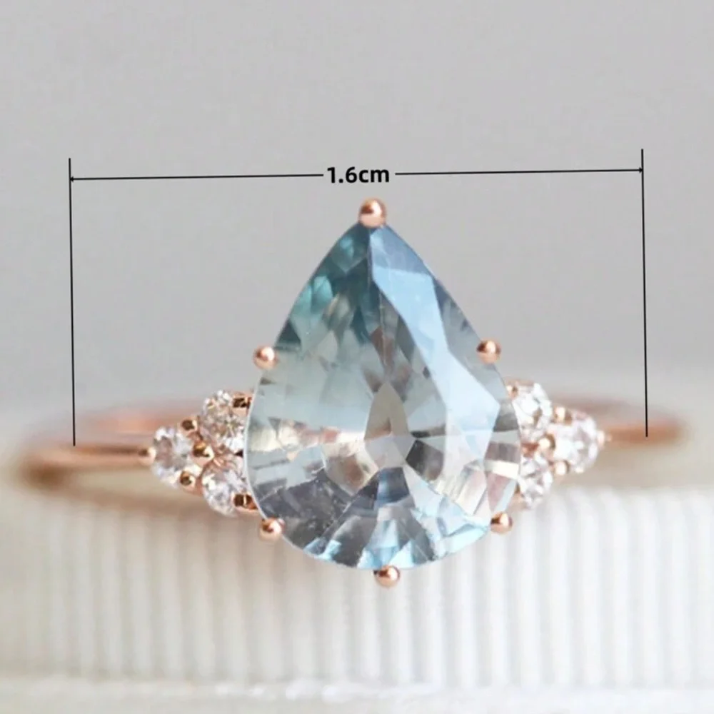 Elegant Rose Gold Plated and Blue Pear Gemstone Fairycore Ring - Picture 4 of 9